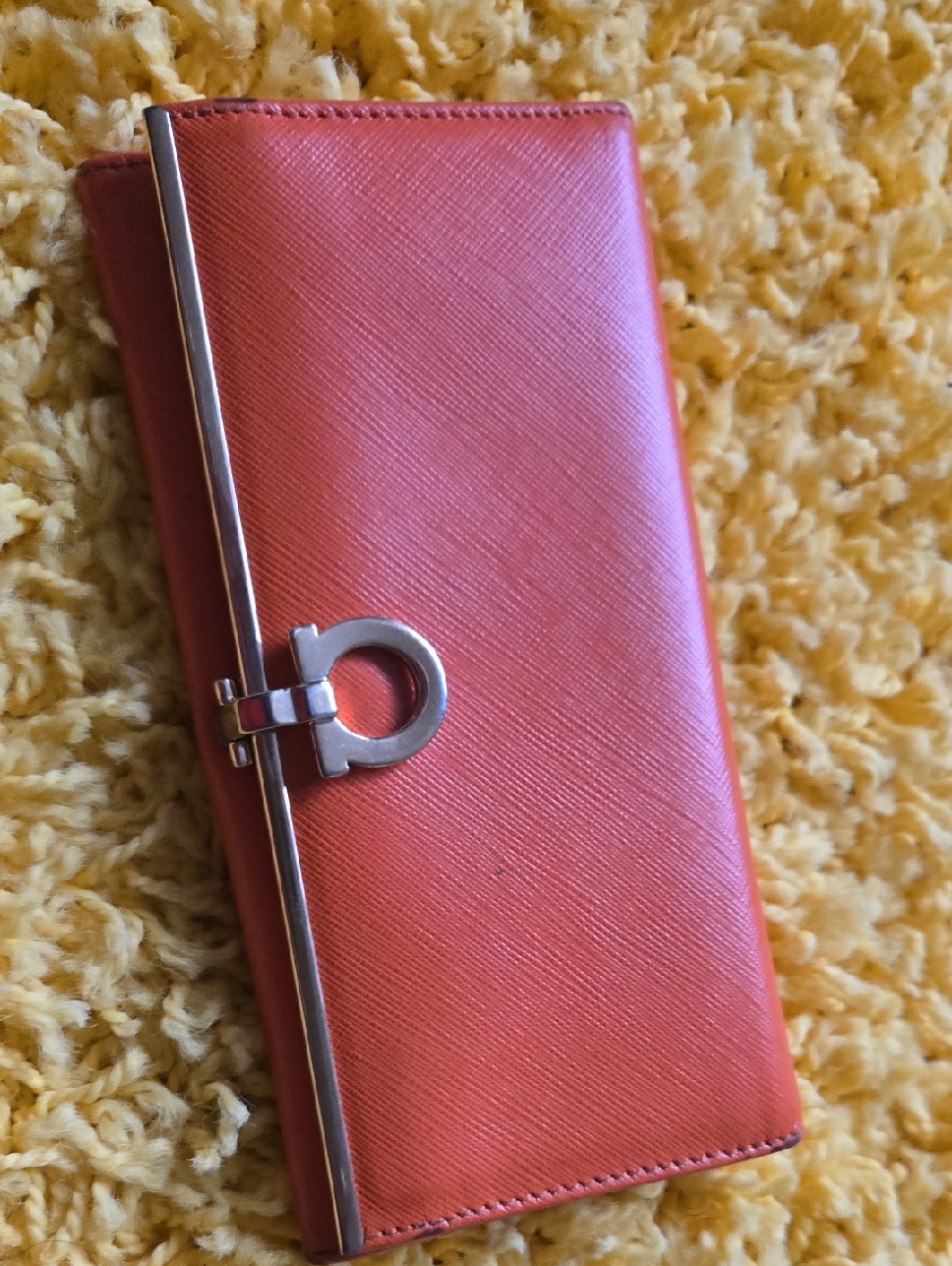 Salvatore Ferragamo Orange Leather Wallet With Silver-Tone Gancini
